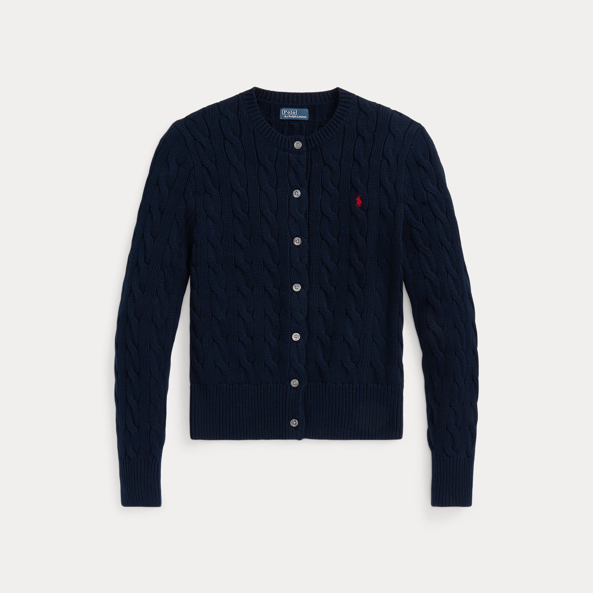 Cable-Knit Cotton Crewneck Cardigan - BoUvy