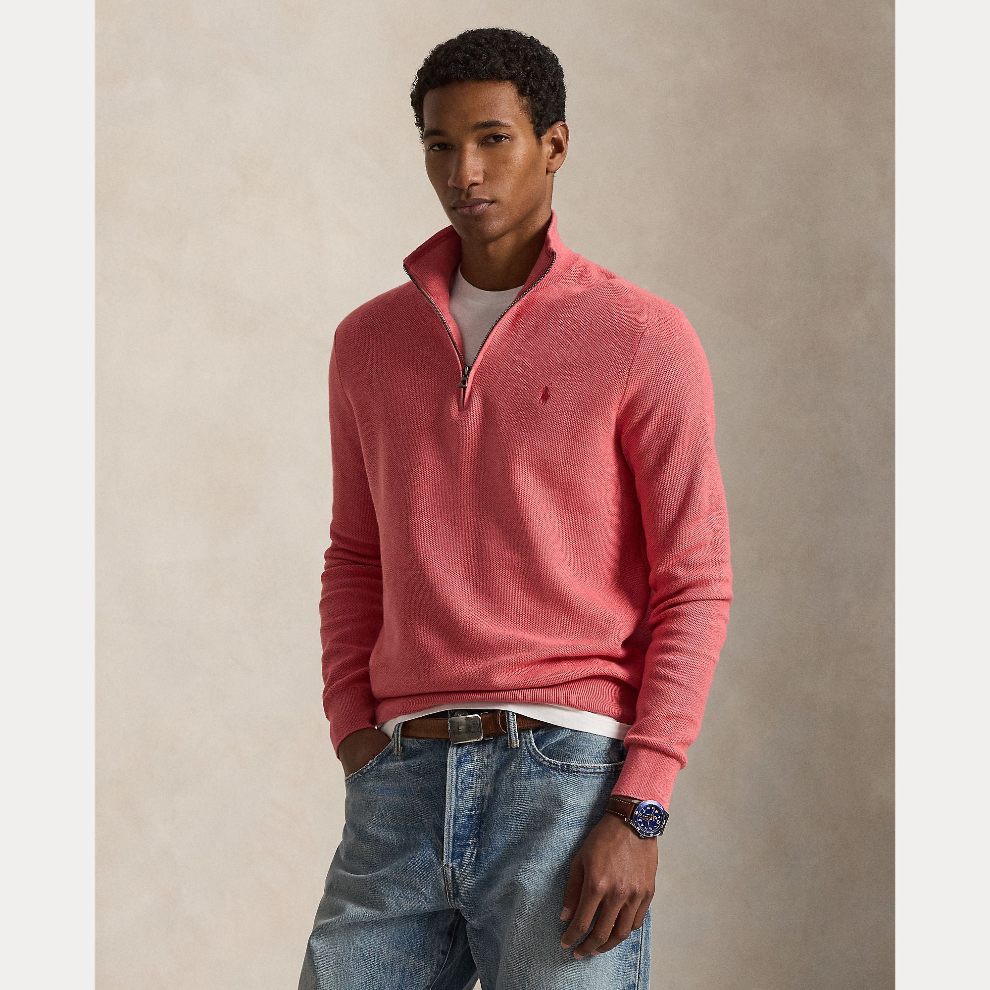 Mesh-Knit Cotton Quarter-Zip Sweater - BoUvy