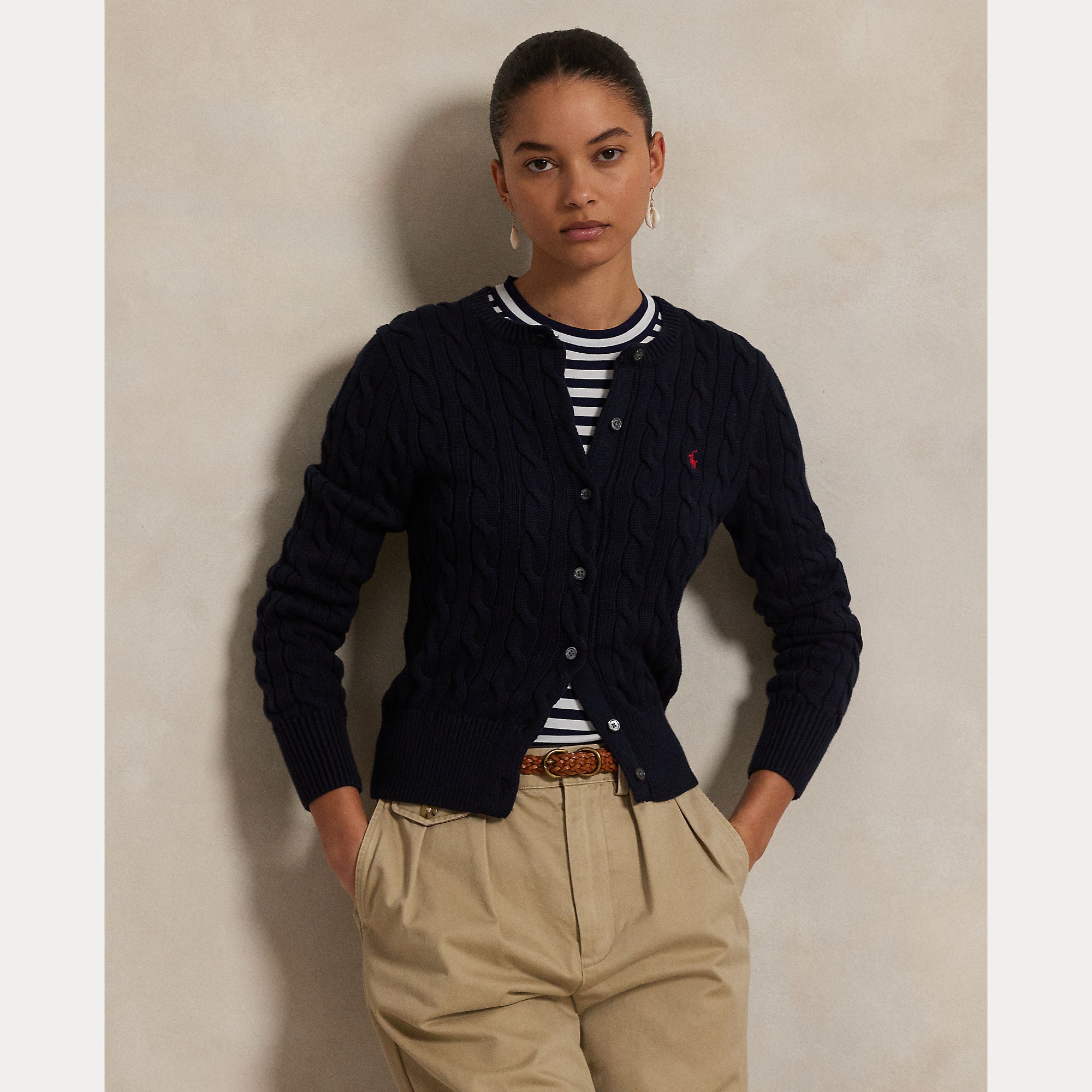 Cable-Knit Cotton Crewneck Cardigan - BoUvy