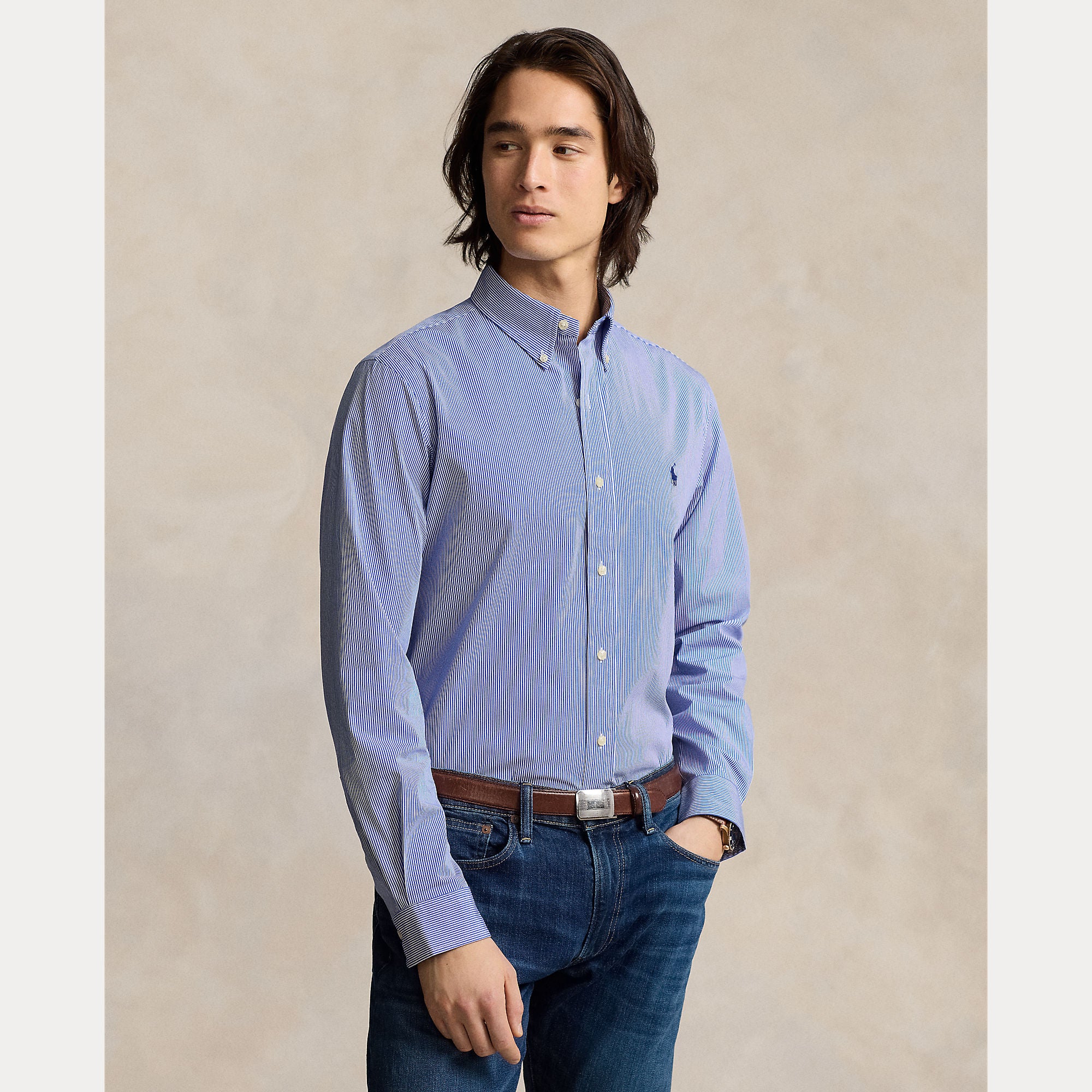 Custom Fit Striped Stretch Poplin Shirt - BoUvy