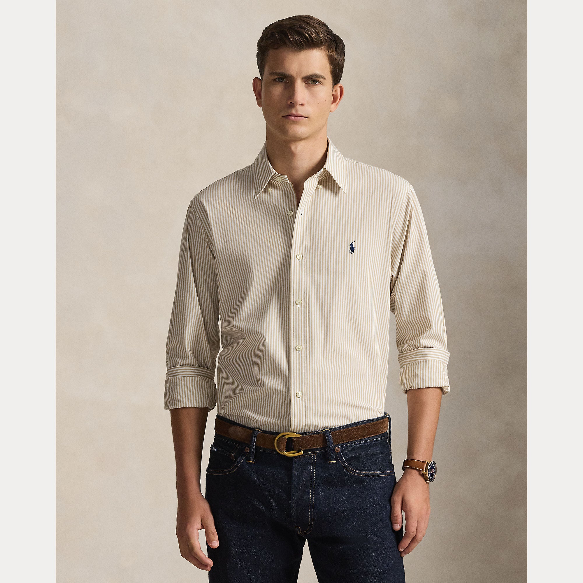 Custom Fit Striped Stretch Poplin Shirt - BoUvy