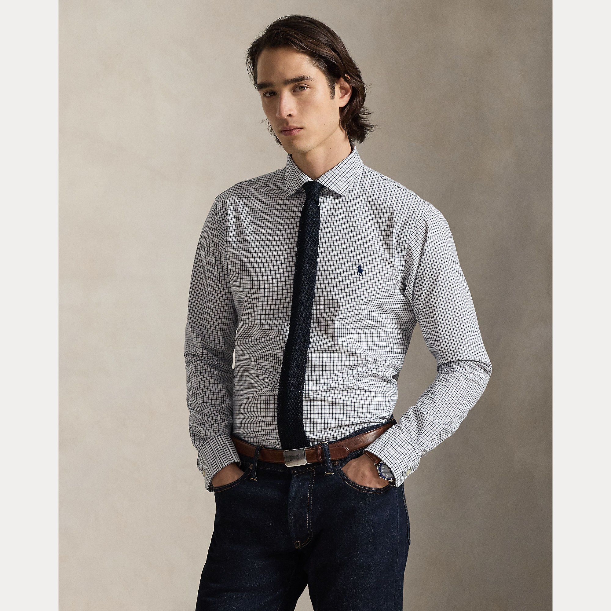 CUSTOM FIT PLAID STRETCH POPLIN SHIRT - BoUvy