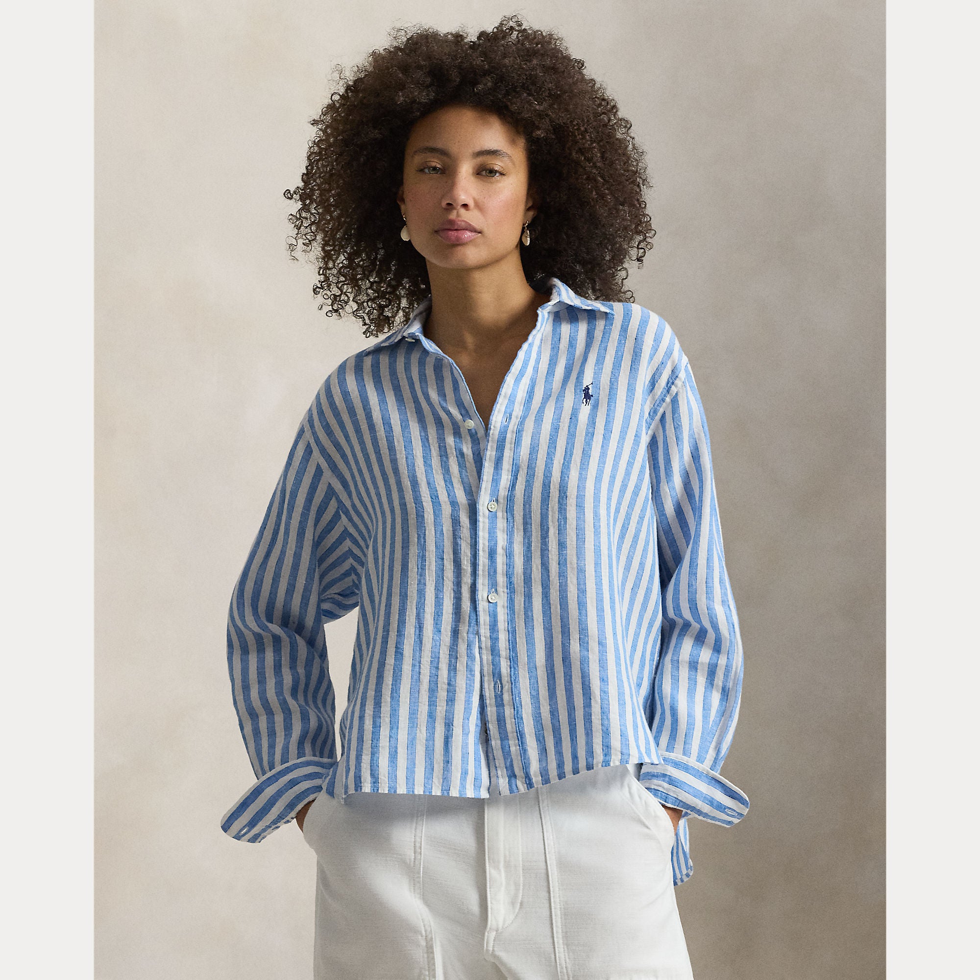 Wide Cropped Striped Linen Shirt - BoUvy
