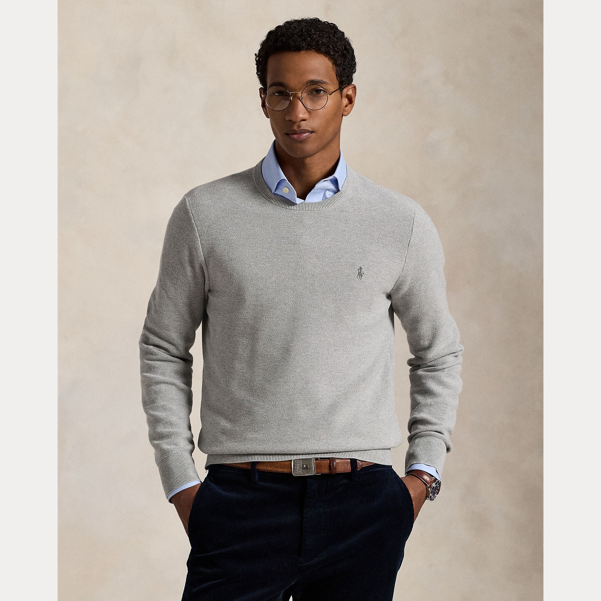 Mesh-Knit Cotton Crewneck Sweater - BoUvy