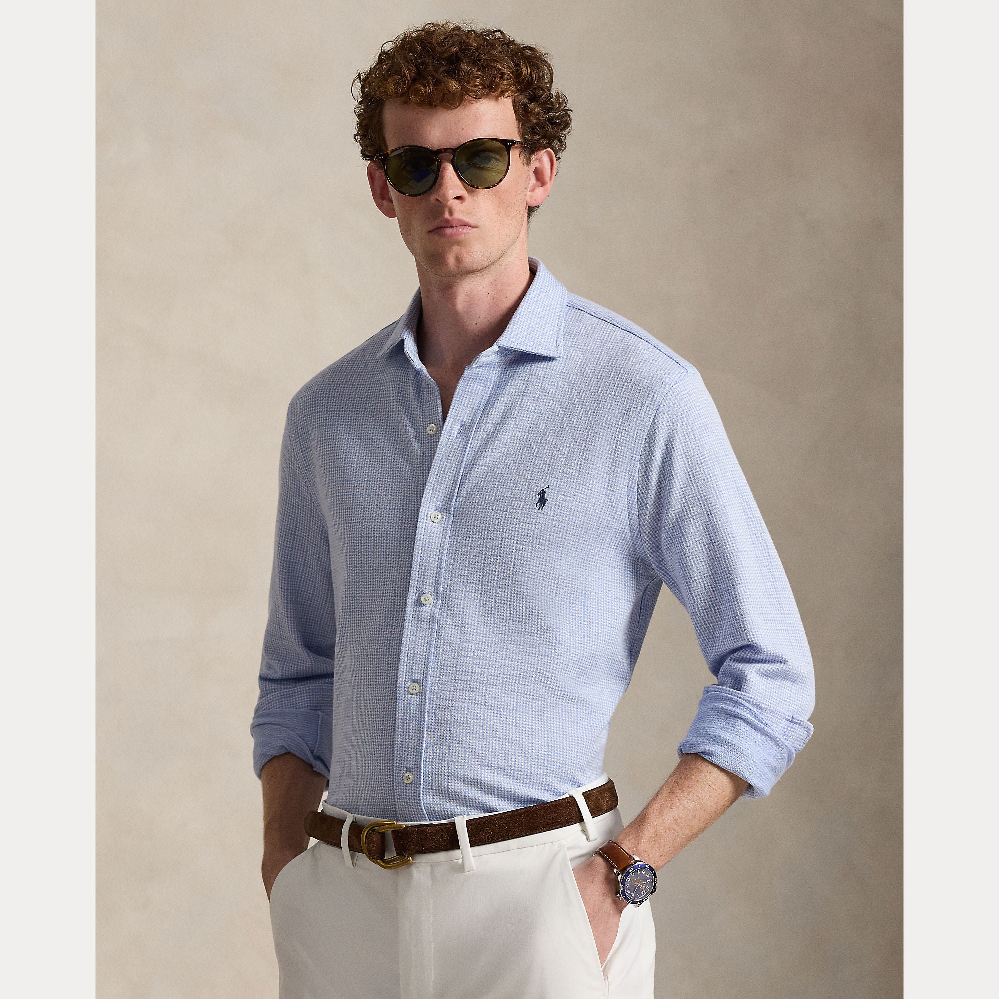 Plaid Jersey Spread-Collar Shirt - BoUvy