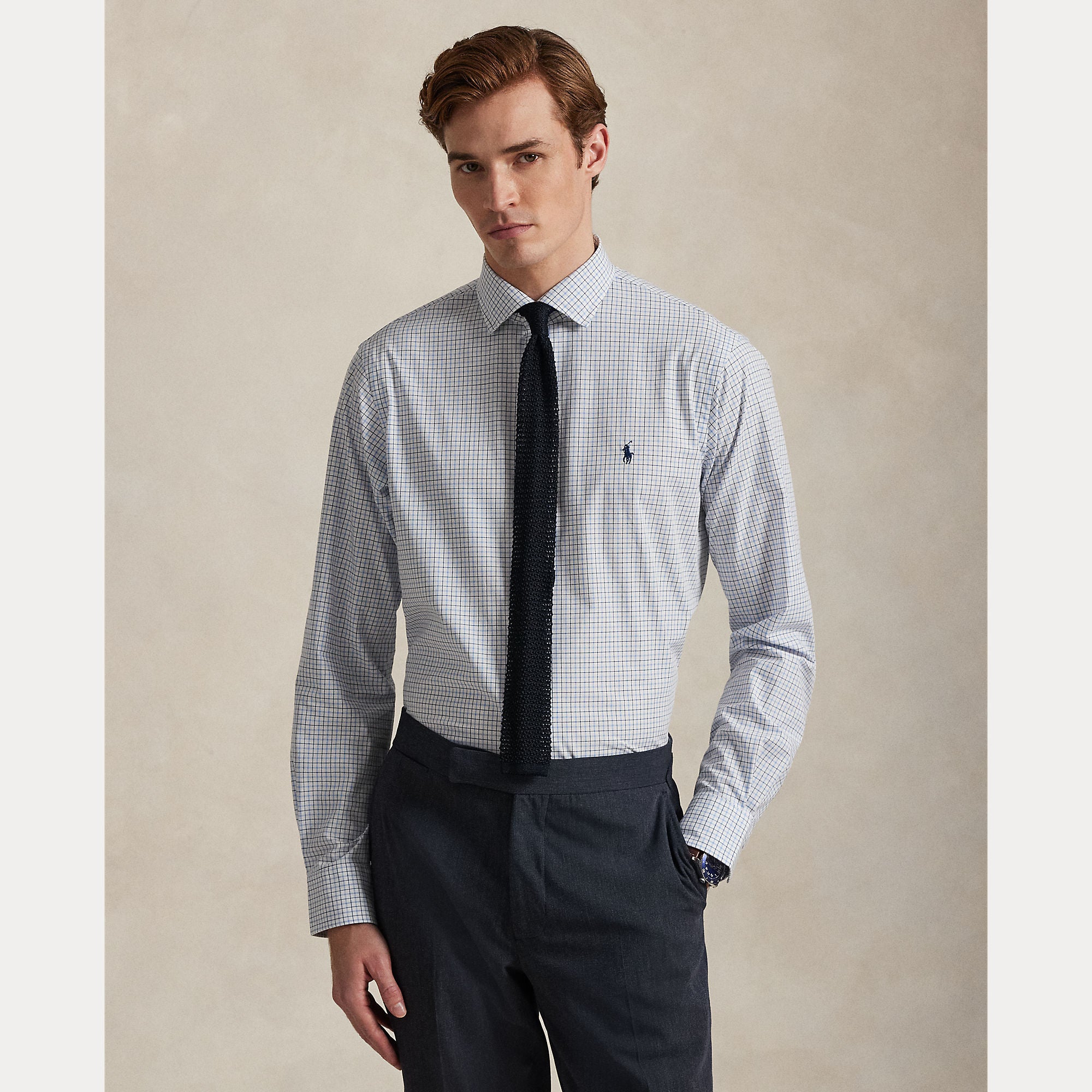 Custom Fit Plaid Stretch Poplin Shirt - BoUvy