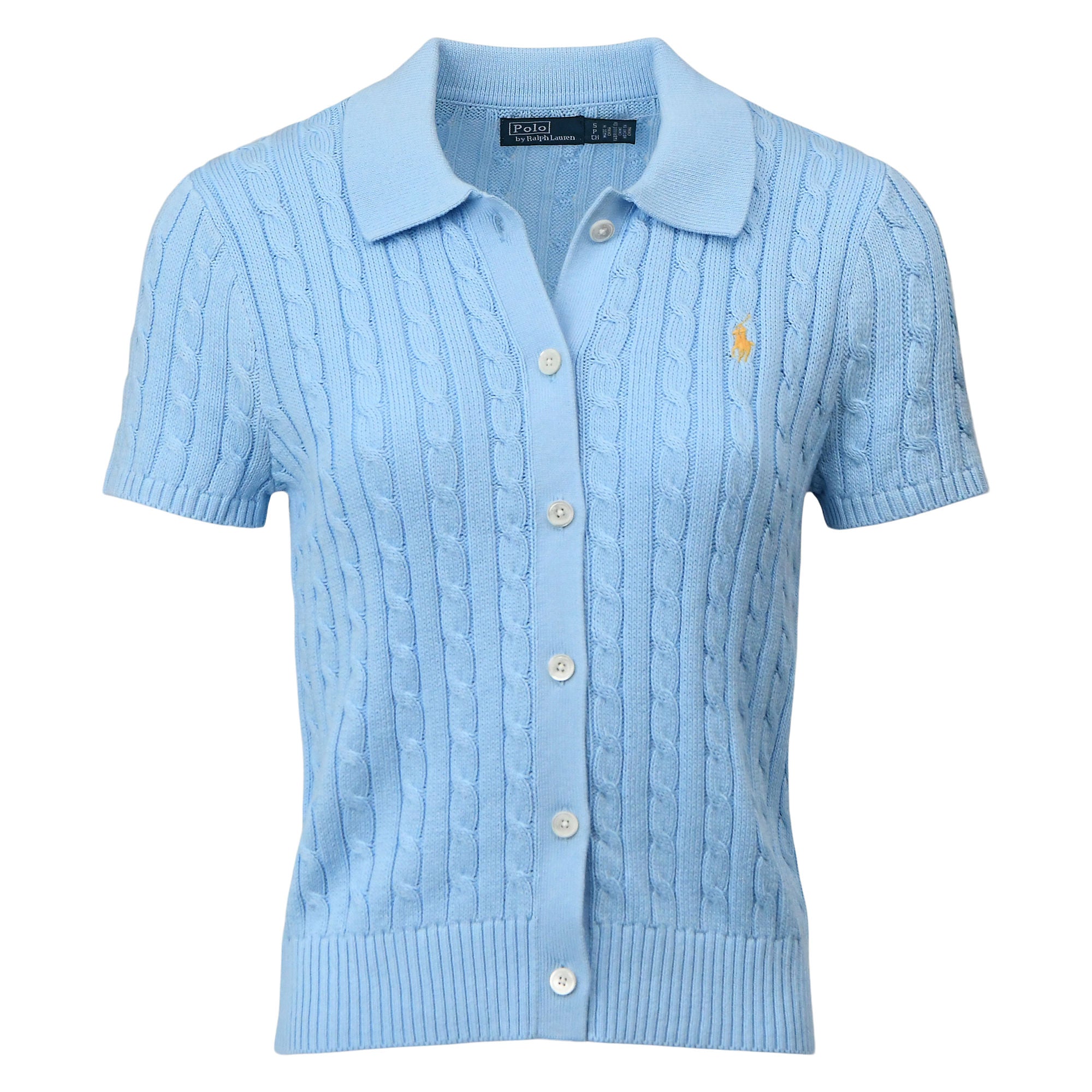 Cable Cotton Short-Sleeve Polo Cardigan - BoUvy