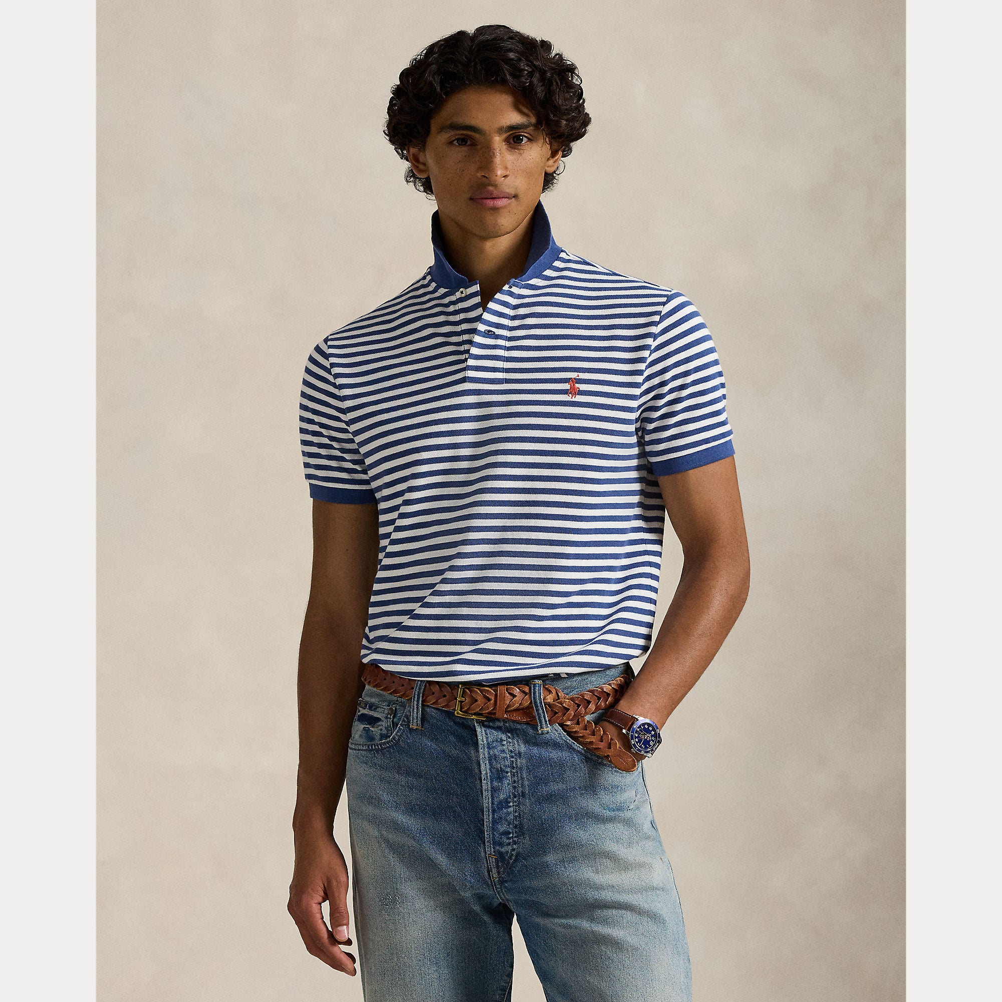 Striped Mesh Polo Shirt - BoUvy