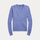 Cable-Knit Cotton V-Neck Sweater - BoUvy
