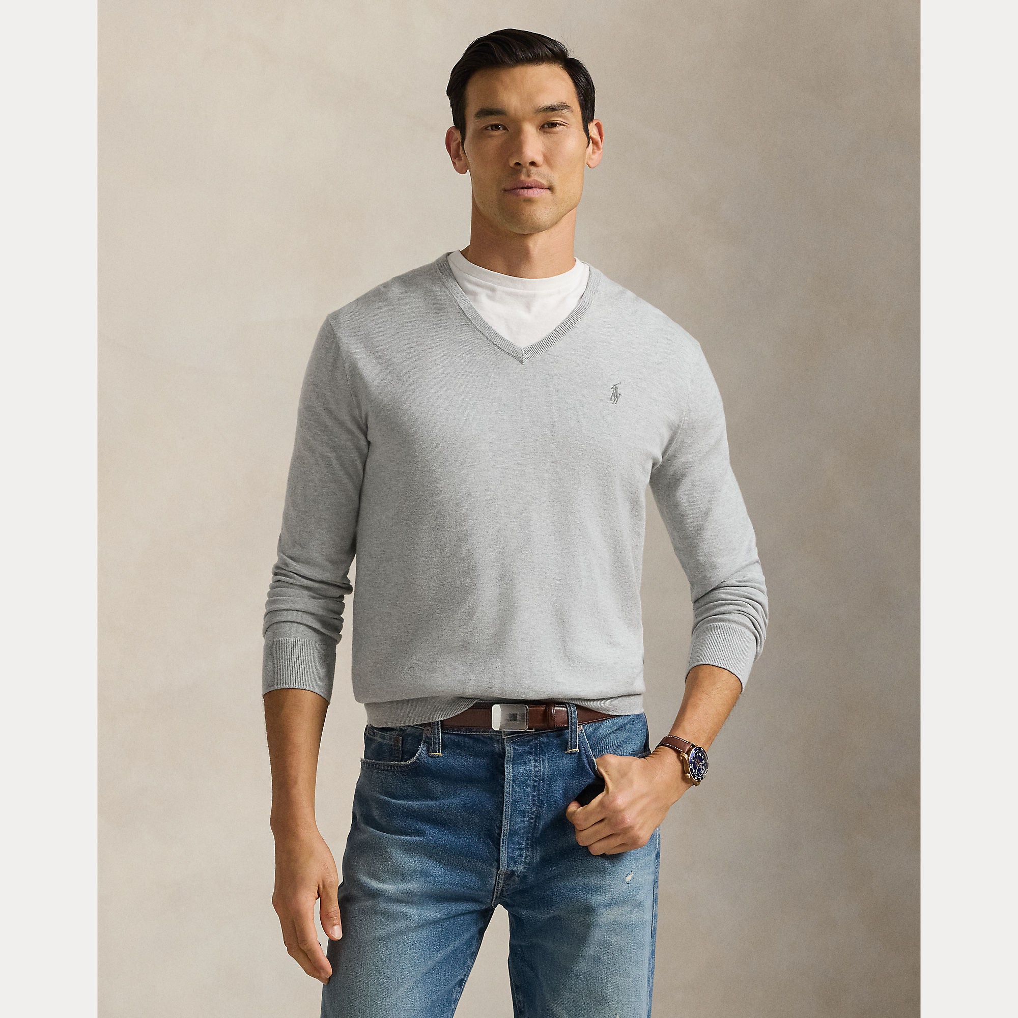 Slim Fit Cotton V-Neck Sweater - BoUvy