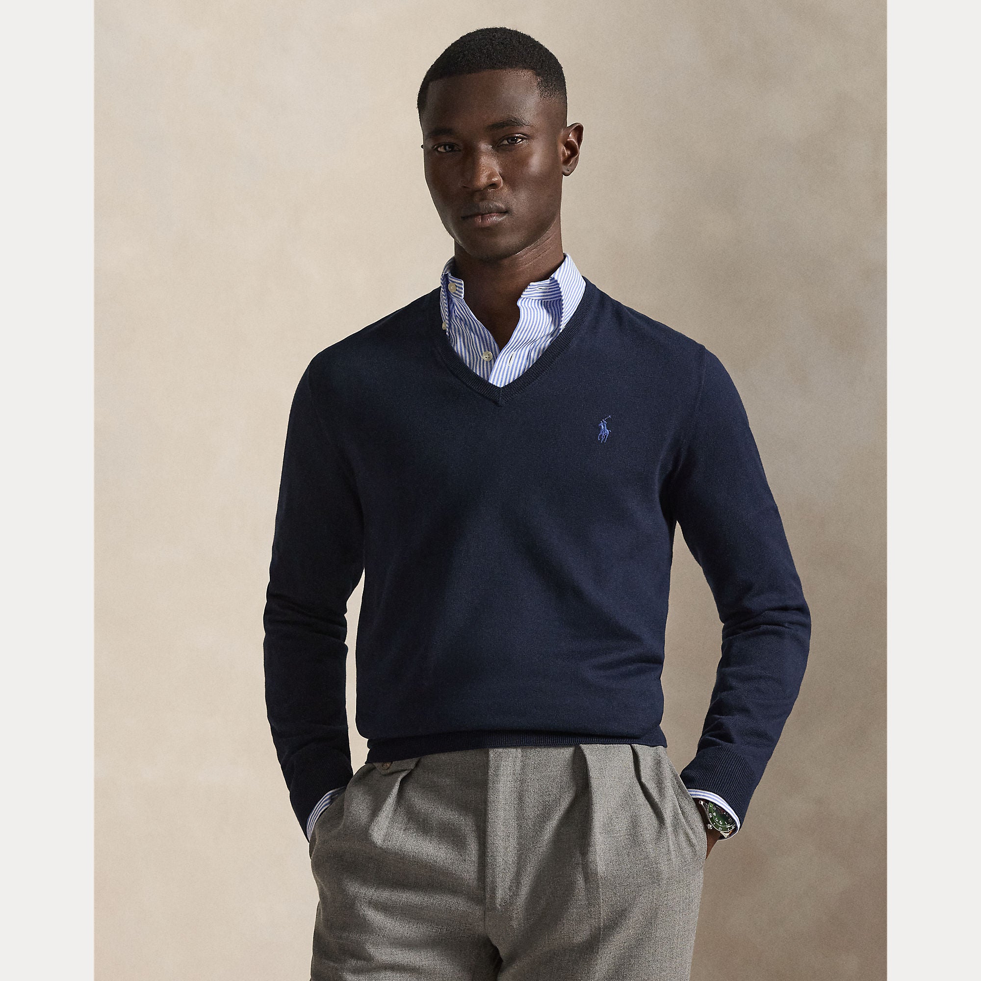 Slim Fit Cotton V-Neck Sweater - BoUvy