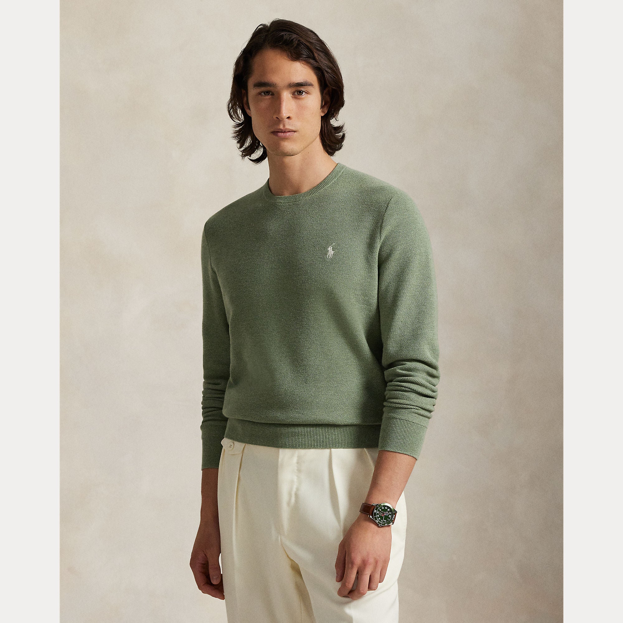 Mesh-Knit Cotton Crewneck Sweater - BoUvy