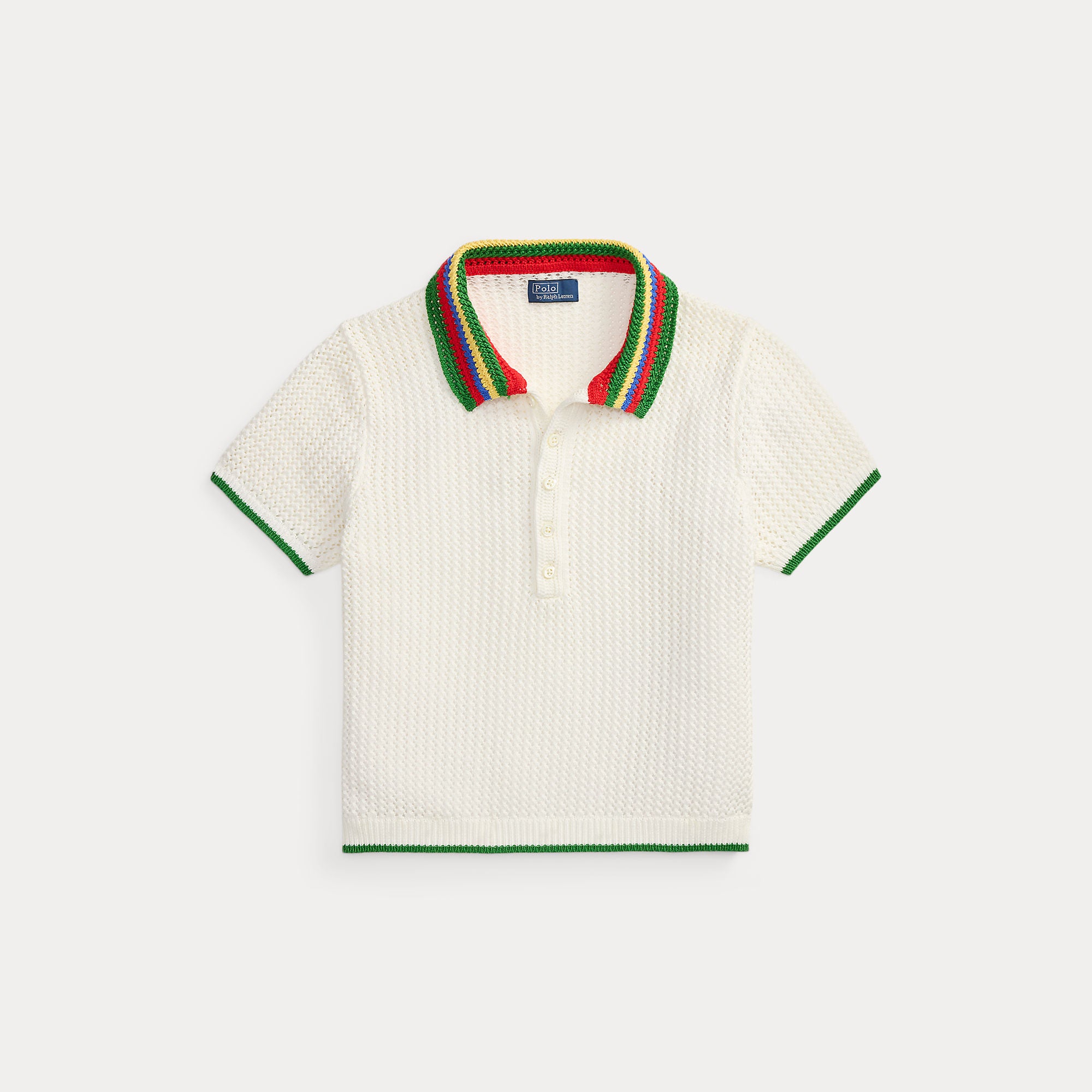 Striped-Collar Pointelle Polo Shirt - BoUvy