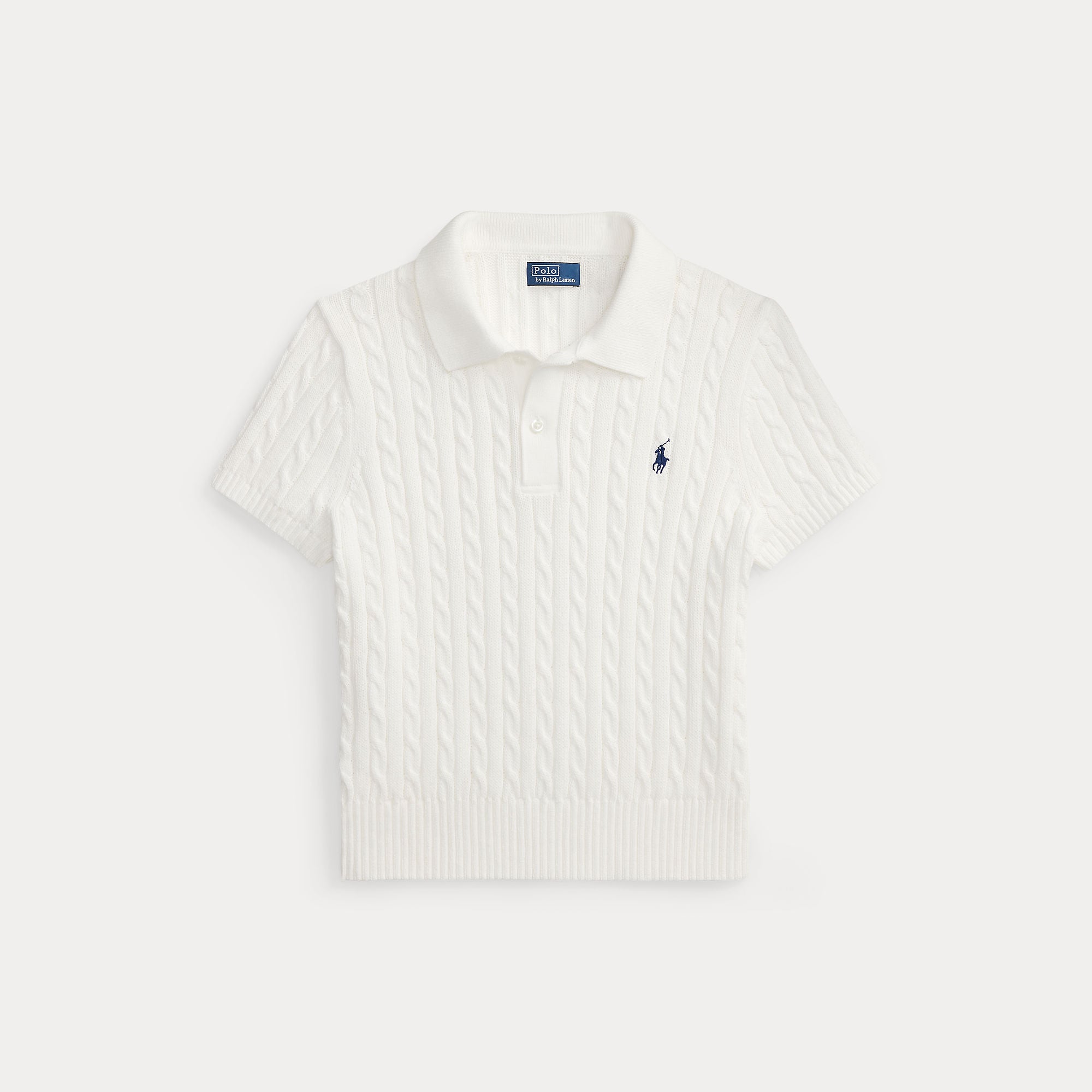 Cable-Knit Cotton Cropped Polo Shirt - BoUvy