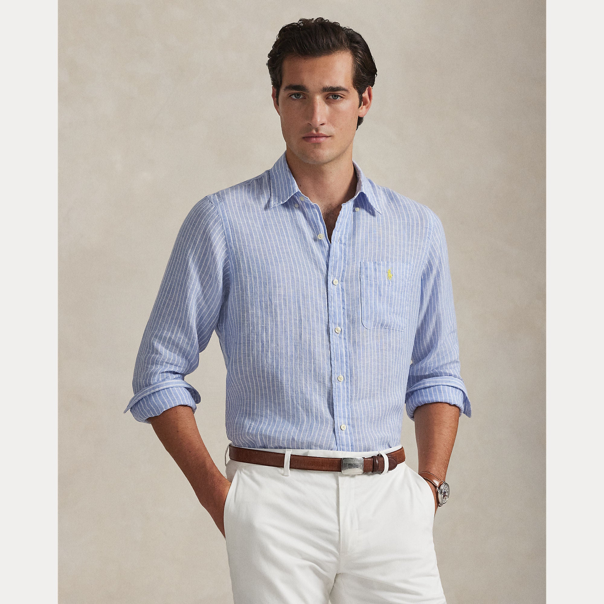 CUSTOM FIT STRIPED LINEN SHIRT - BoUvy