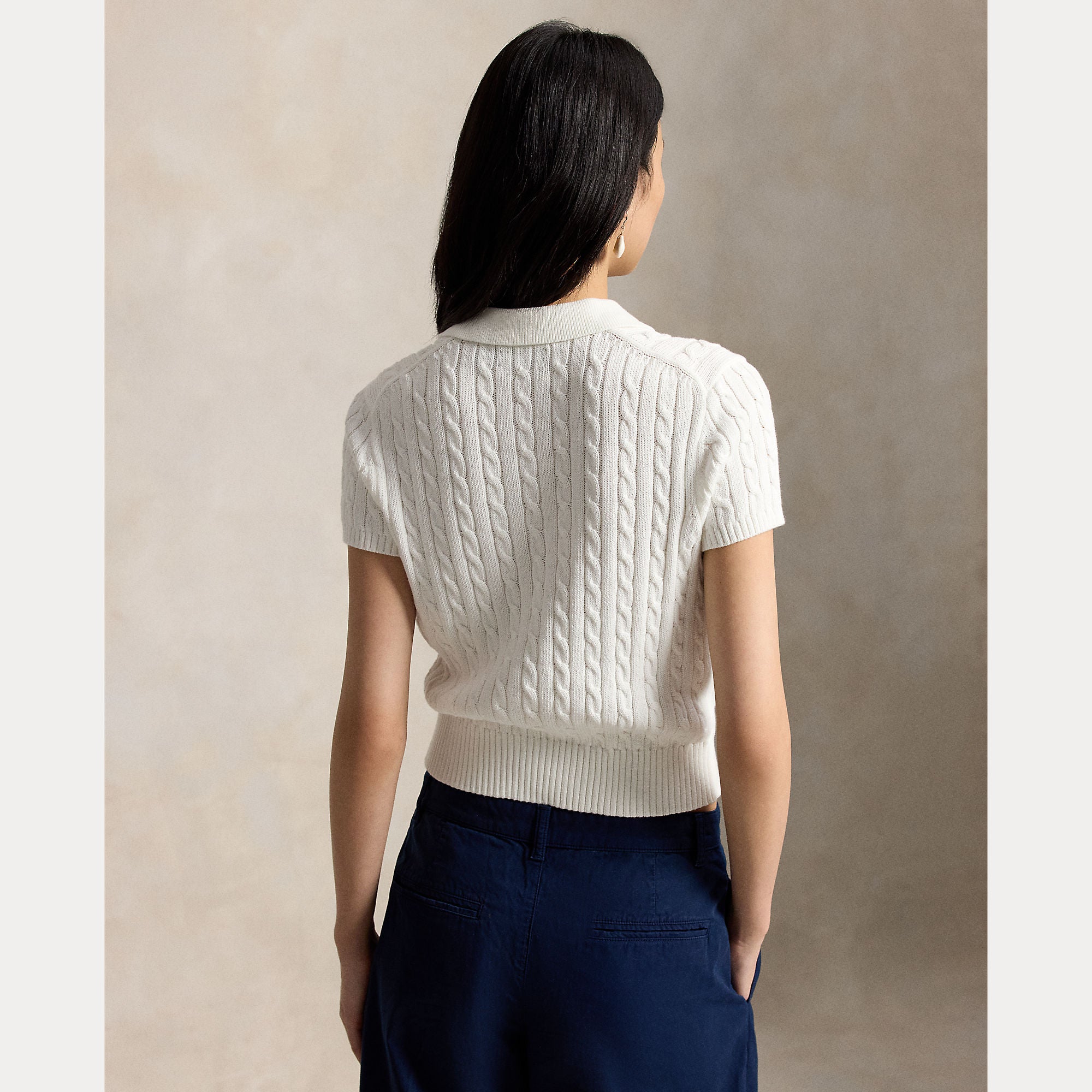 Cable-Knit Cotton Cropped Polo Shirt - BoUvy