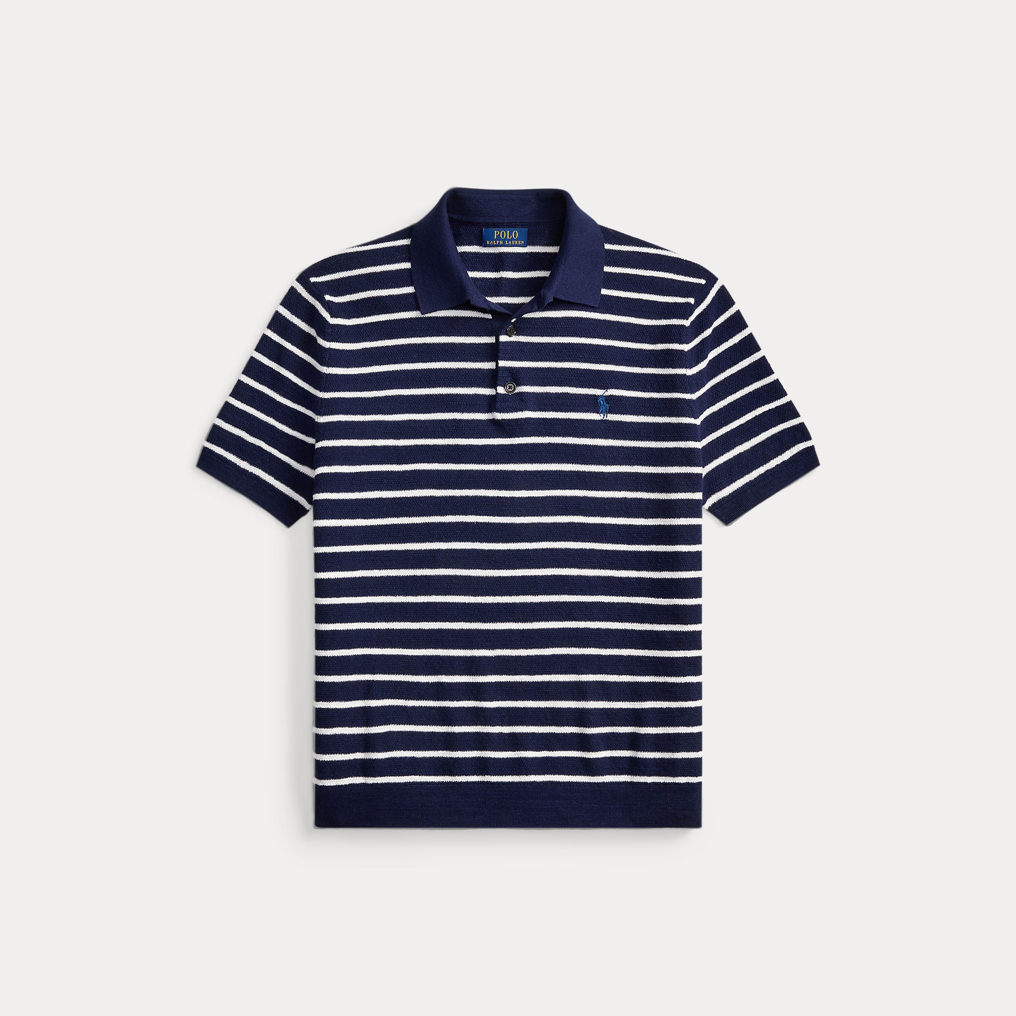 Striped Cotton-Linen Polo Sweater - BoUvy