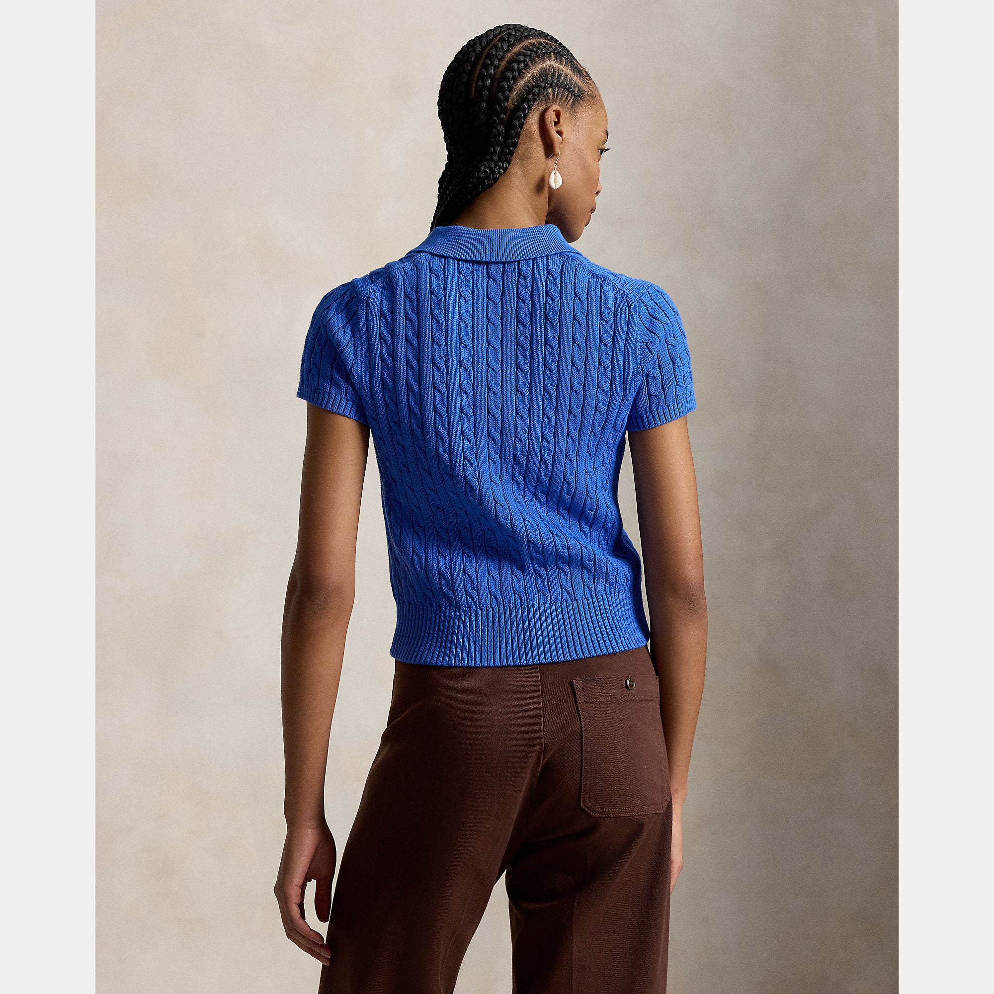 Cable-Knit Cotton Cropped Polo Shirt - BoUvy