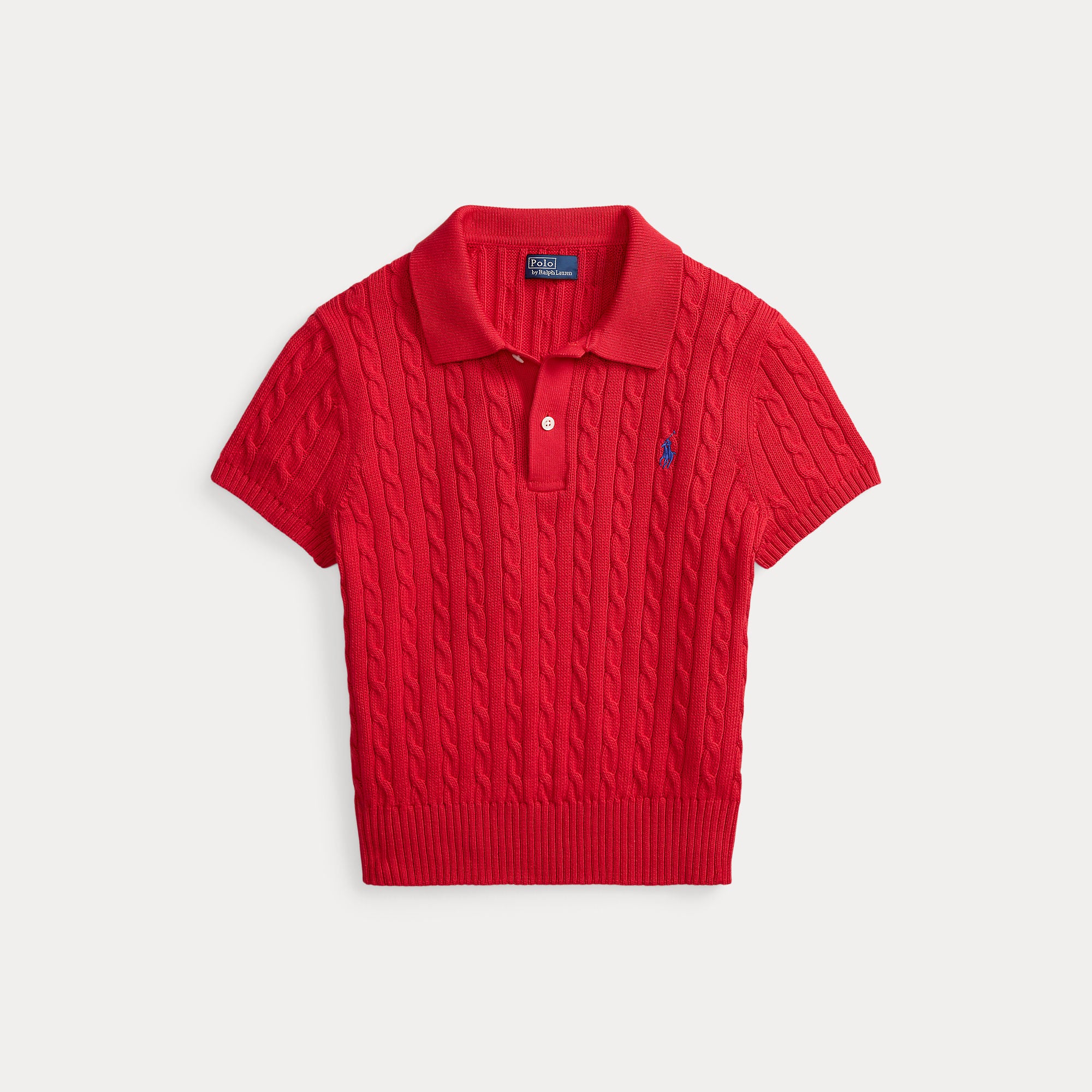 Cable-Knit Cotton Cropped Polo Shirt - BoUvy