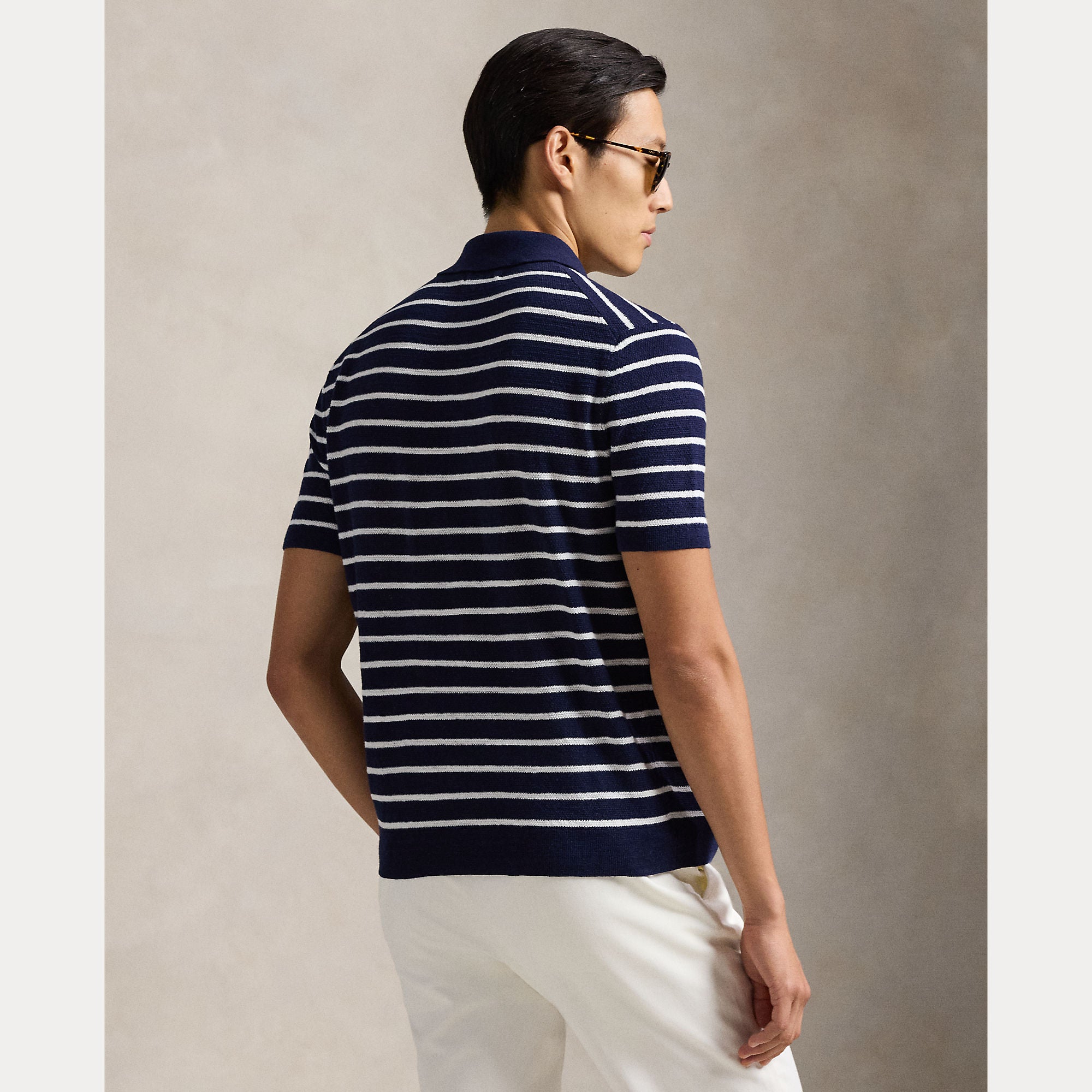 Striped Cotton-Linen Polo Sweater - BoUvy