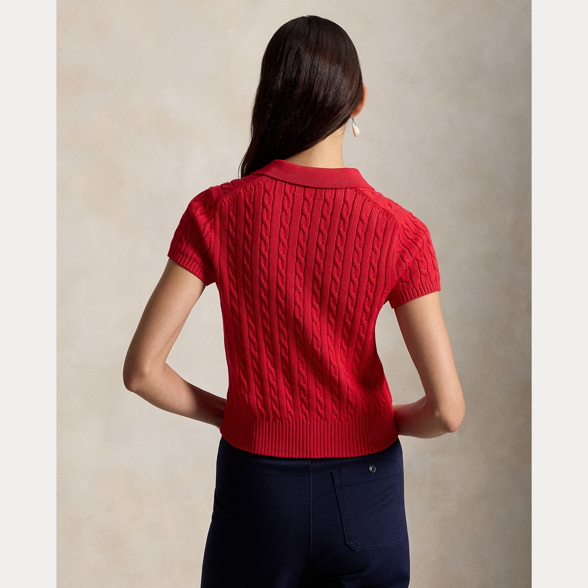 Cable-Knit Cotton Cropped Polo Shirt - BoUvy