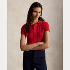 Cable-Knit Cotton Cropped Polo Shirt - BoUvy